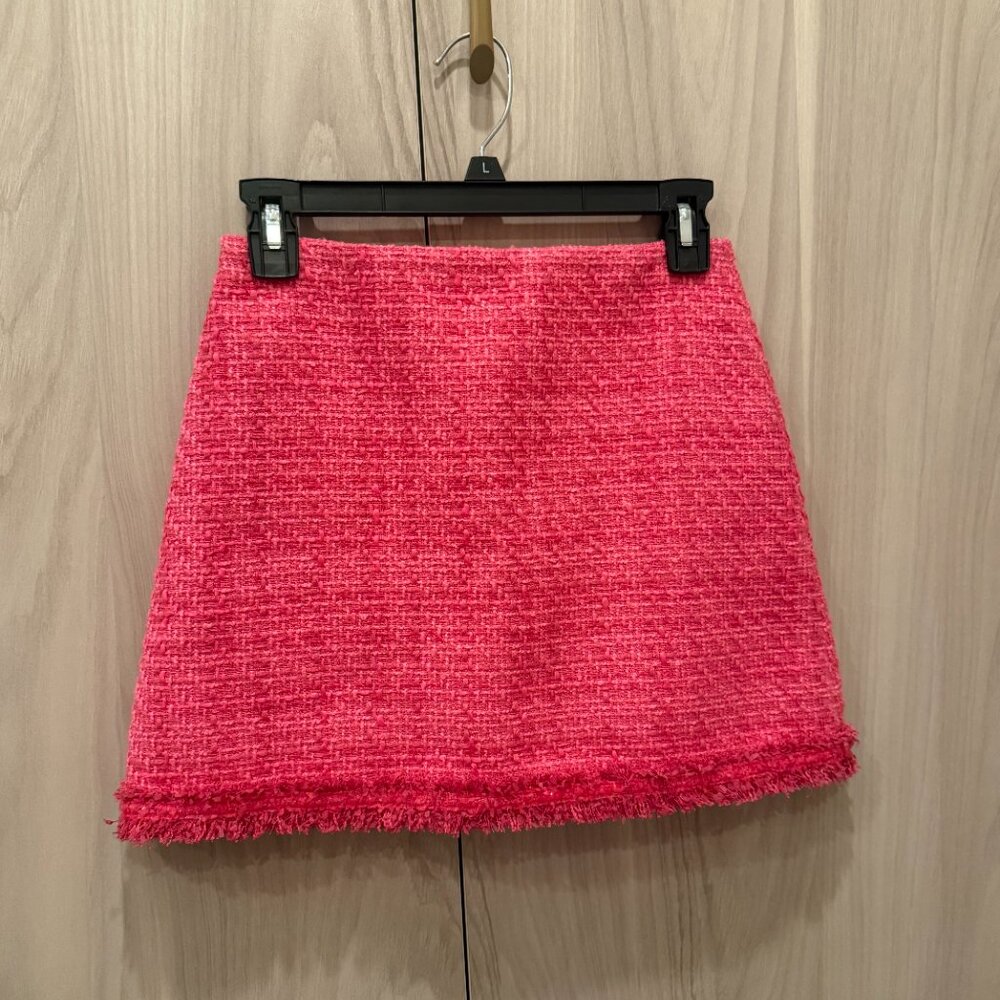 Alice + Olivia pink tweed mini skirt with frayed hem. Size:0 - Picture 7 of 7